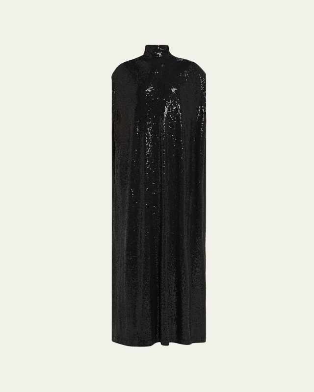Cap-Sleeve Sequined Shift Gown